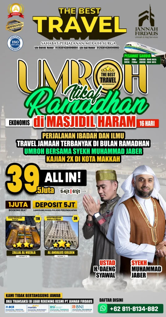 TERAKREDITASI! HUB: 0811-8134-882, Paket Umroh Double Kudus, Jannah Firdaus