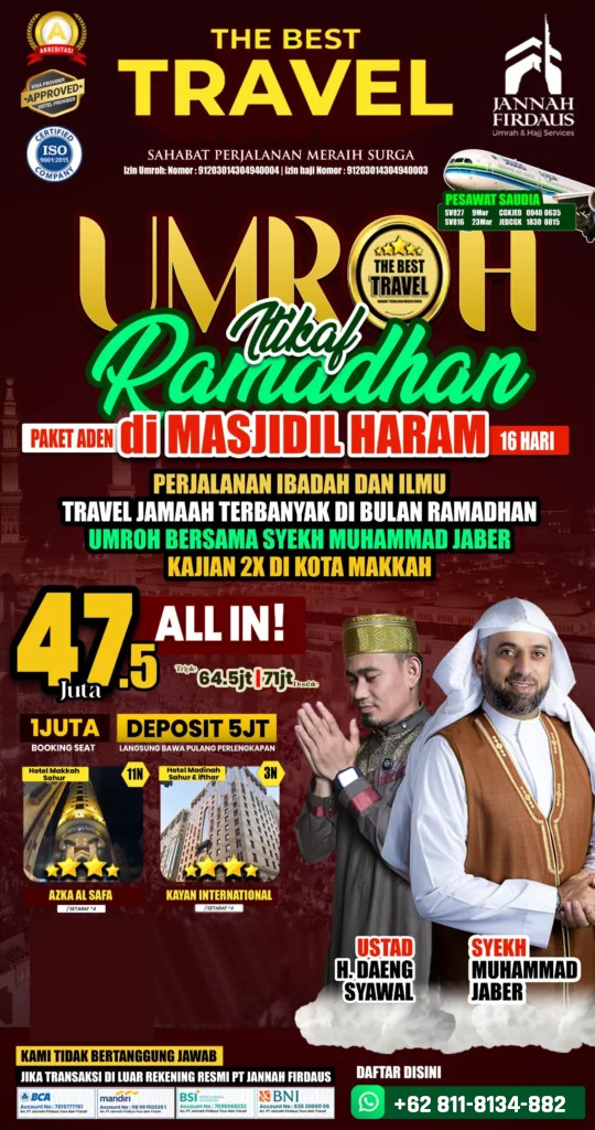 PREMIUM! CALL 0811-8134-882, Paket Umroh Double Cirebon, Jannah Firdaus