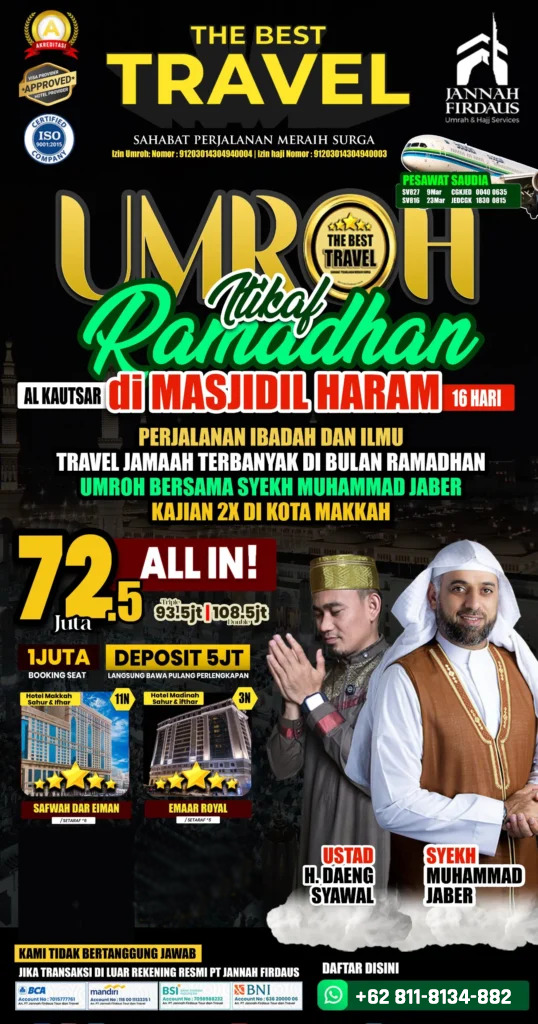 OFFICIAL! TELP. 0811-8134-882, Paket Umroh Double Cianjur, Jannah Firdaus