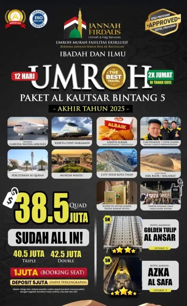 TERLENGKAP! CALL 0811-8134-882, Paket Umroh Double Padang, Jannah Firdaus