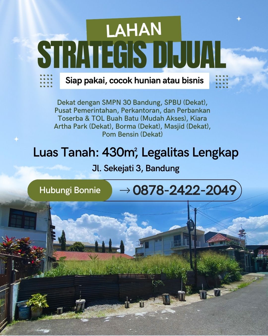 STRATEGIS! WA : 0878-2422-2049, Jual Tanah Emas Dekat Puskesmas Kiaracondong