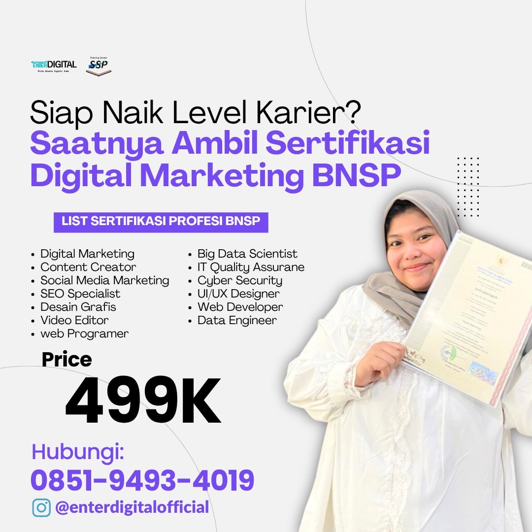 TERBATAS! TELP. 0851-9493-4019, Sertifikasi Kompetensi Digital Marketing Sukabumi