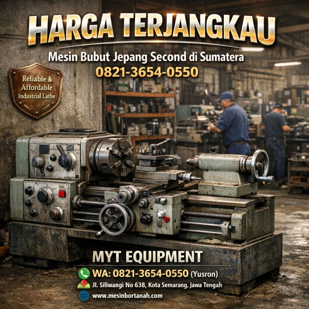 HARGA TERJANGKAU —0821-3654-0550 Mesin Bubut Jepang Second di Sumatera MYT Equipment