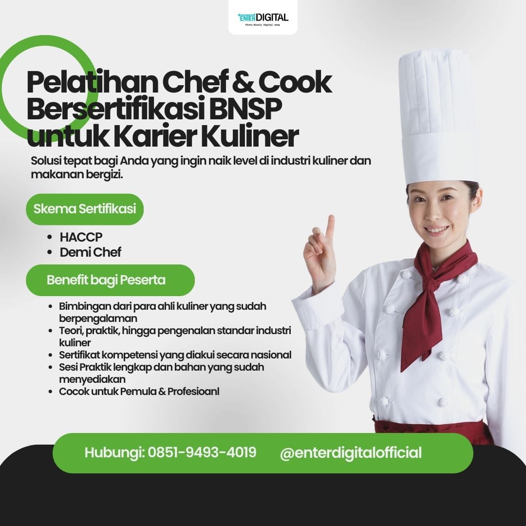 TERBAIK! WA: 0851-9493-4019, Sertifikasi Chef BNSP Bandar Lampung