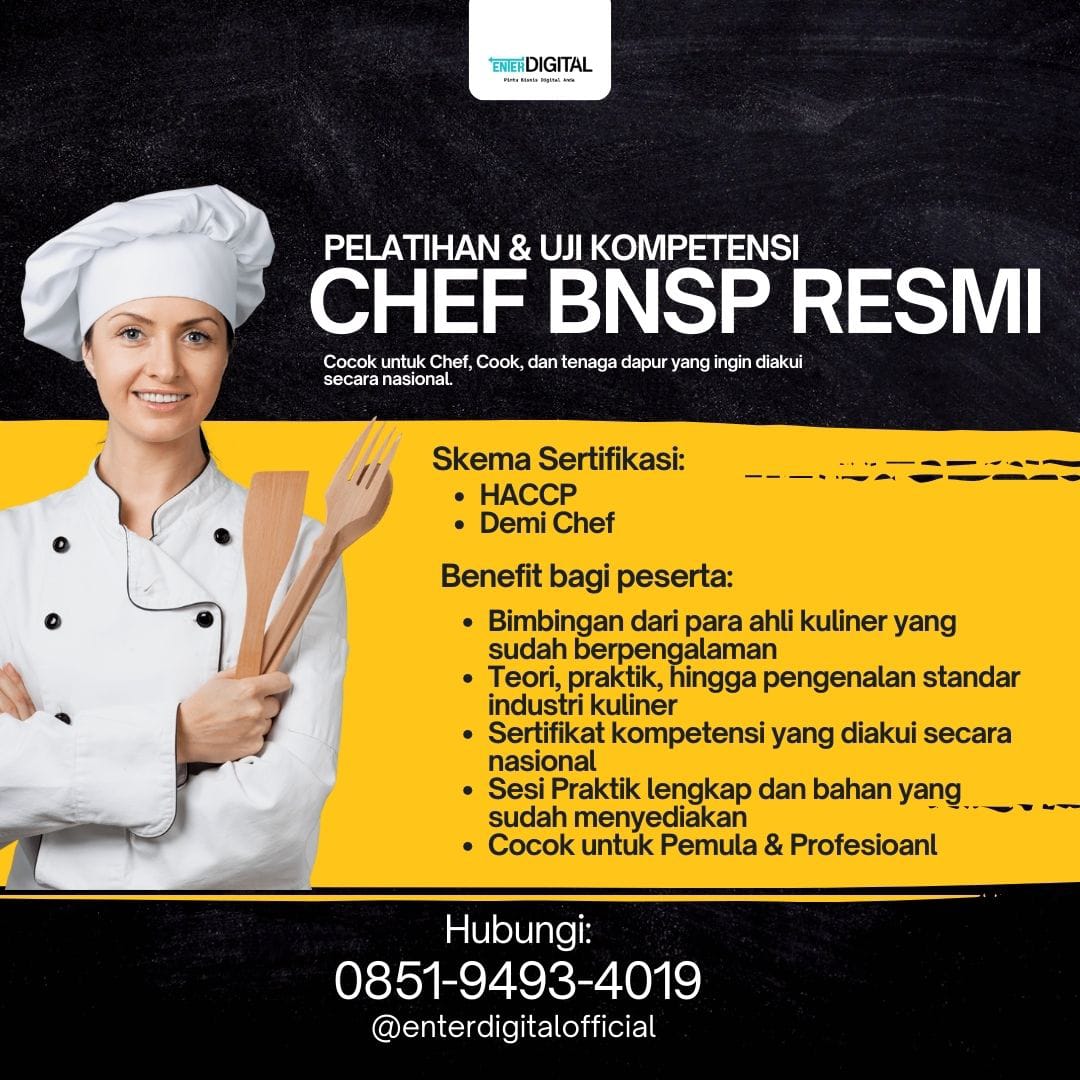 TERPERCAYA! HUB: 0851-9493-4019, Sertifikasi Chef Kendari
