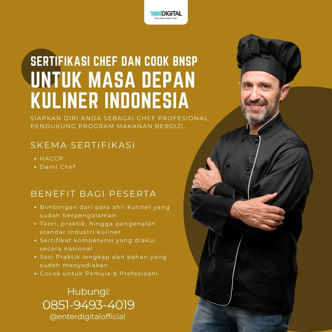 NAIK KELAS! WA: 0851-9493-4019, Sertifikasi Chef Palu