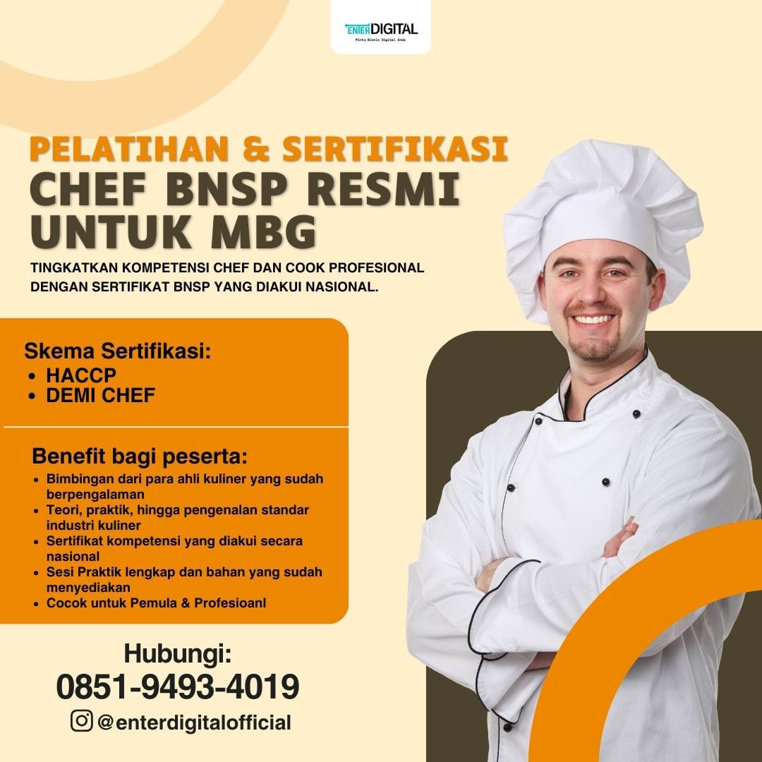 KOMPETEN! TELP. 0851-9493-4019, Sertifikasi Chef BNSP Pontianak
