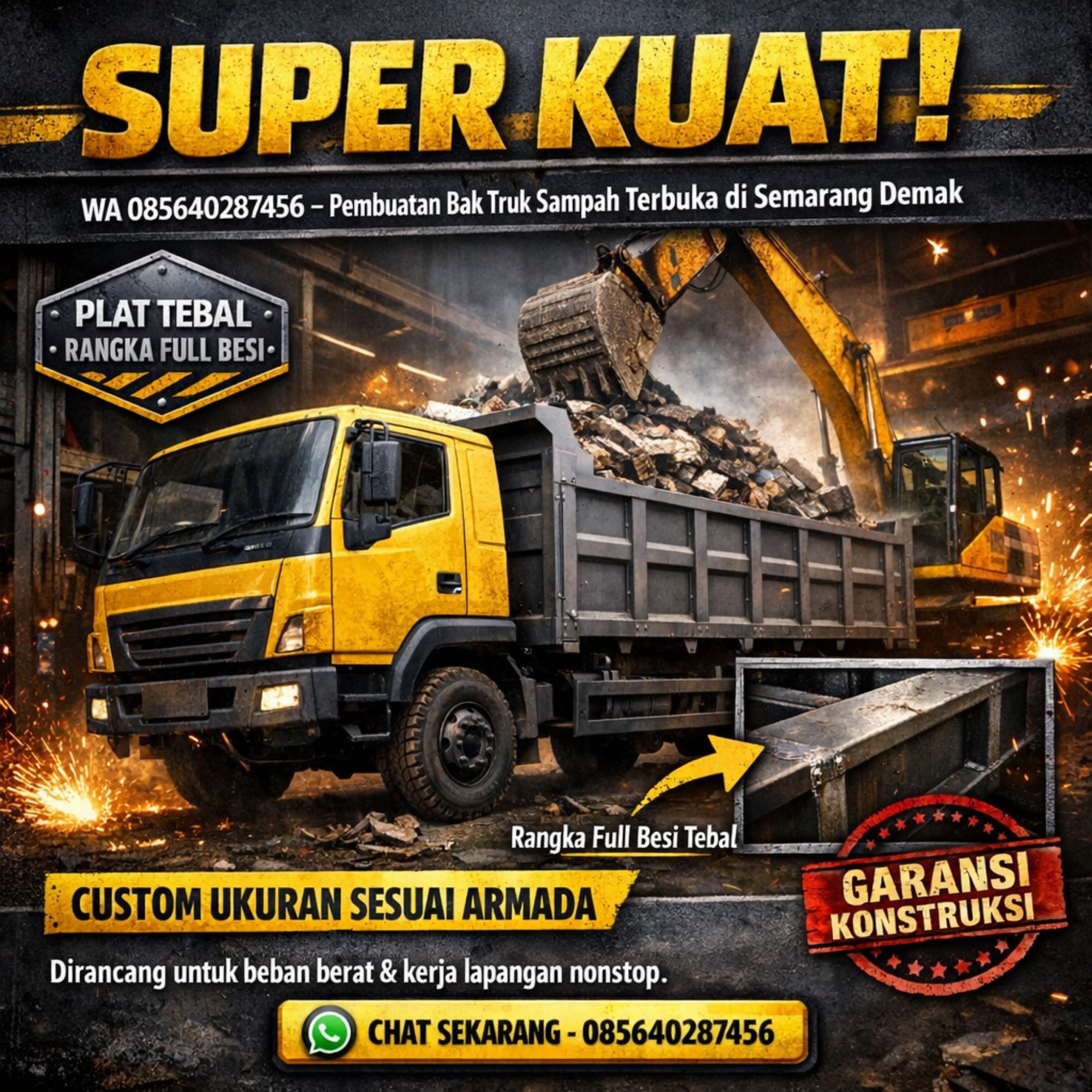SUPER KUAT! WA 085640287456 – Pembuatan Bak Truk Sampah Terbuka di Semarang Demak