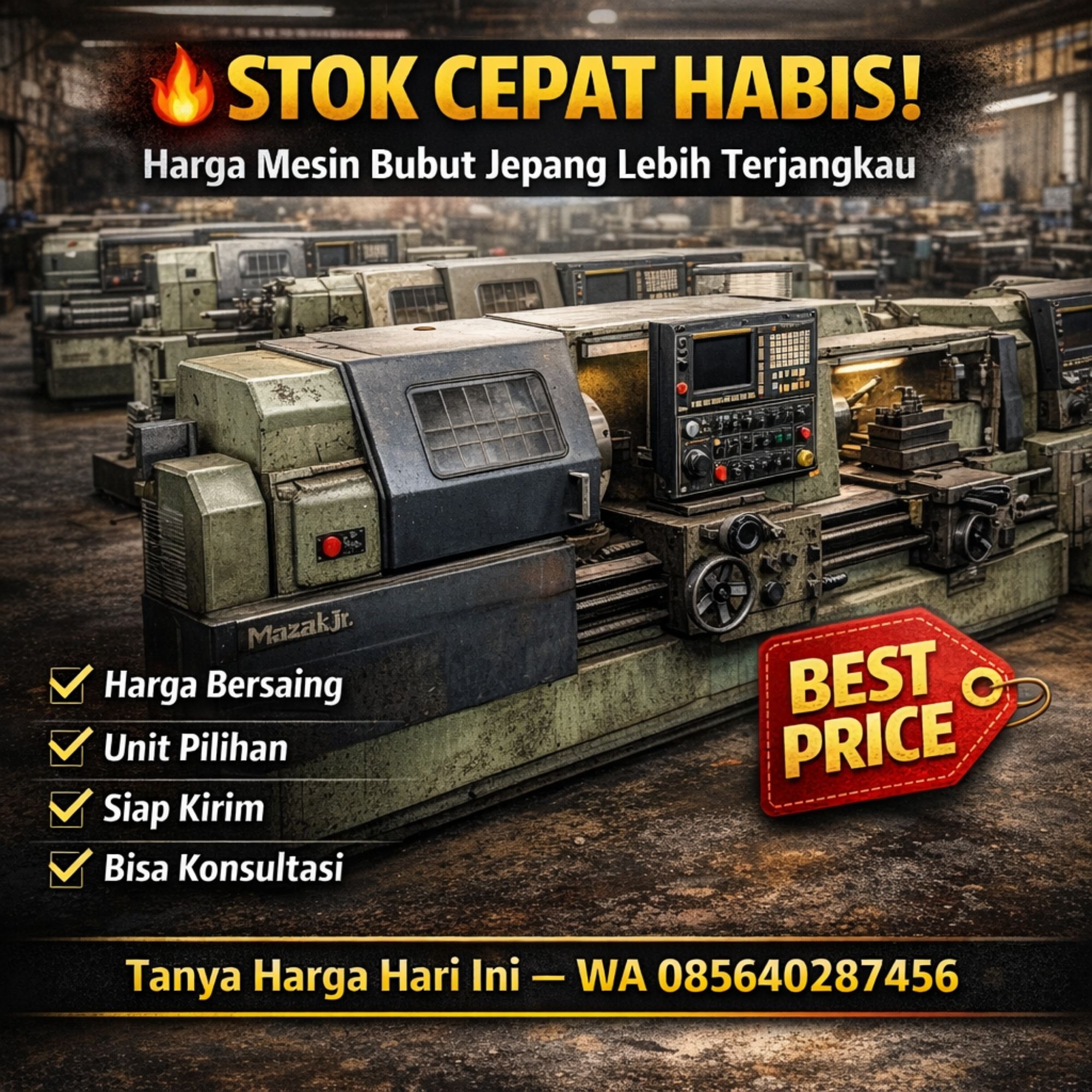STOK CEPAT HABIS! WA 085640287456 – Harga Mesin Bubut Bekas Jepang Mazak Junior di Samarinda