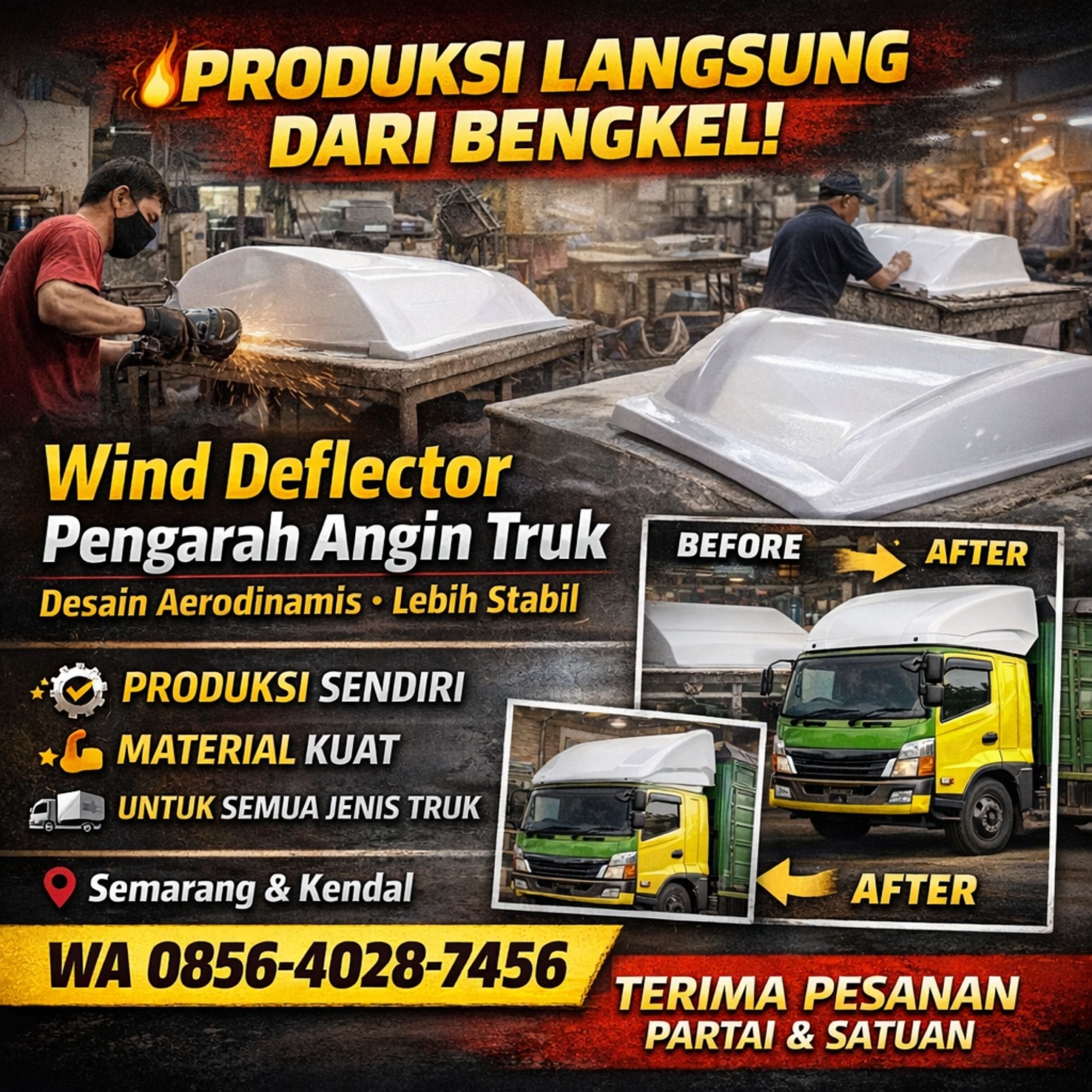 BENGKEL FAVORIT TRUK JARAK JAUH! WA 0856-4028-7456 – Produksi Wind Deflector Pengarah Angin Semarang & Kendal