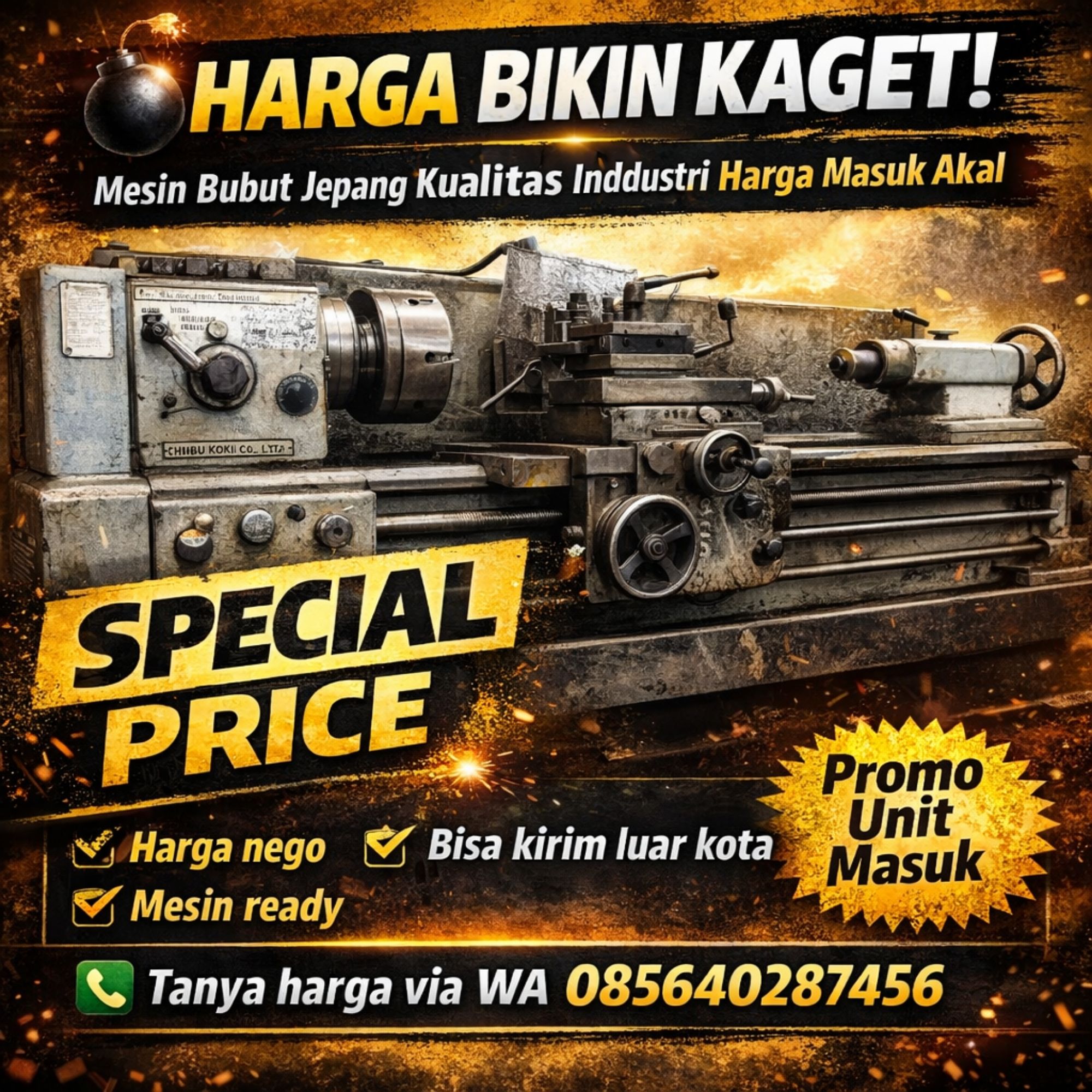 HARGA BIKIN KAGET! WA 085640287456 – Harga Mesin Bubut Jepang Chubu Koki Bekas di Riau | Ana Machinery