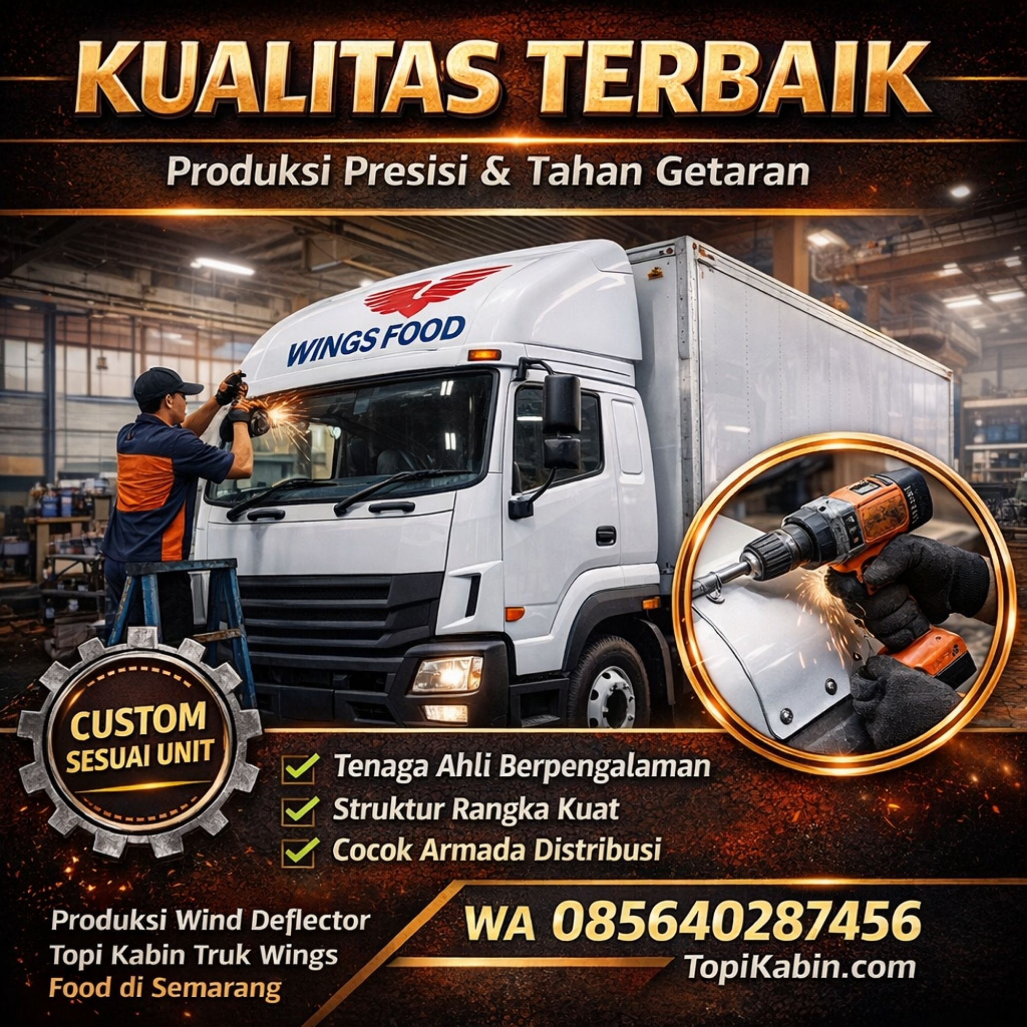 KUALITAS TERBAIK WA 085640287456 Produksi Wind Deflector Topi Kabin Truk Wings Food di Semarang