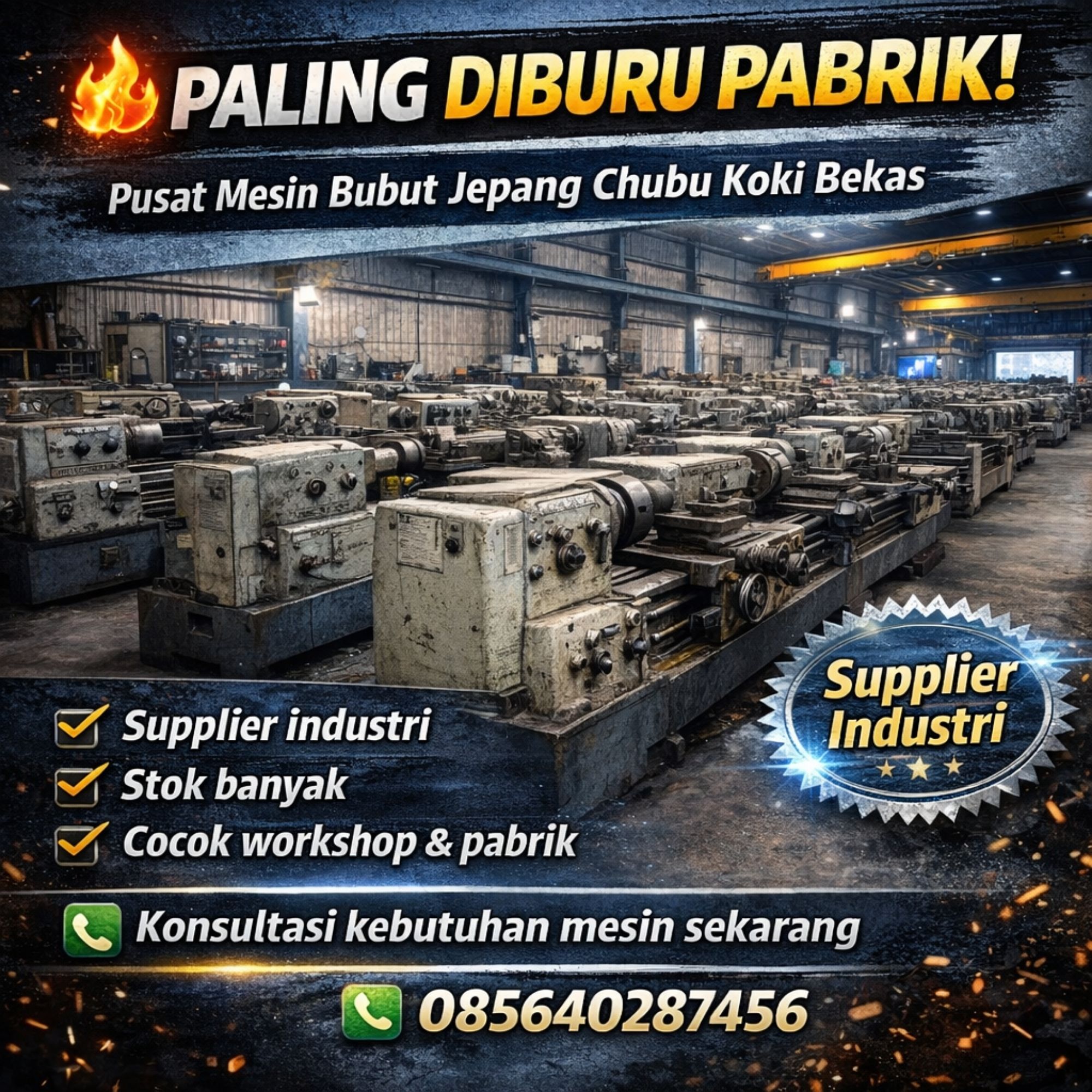 PALING DIBURU PABRIK! WA 085640287456 – Pusat Mesin Bubut Jepang Chubu Koki Bekas di Riau | Ana Machinery