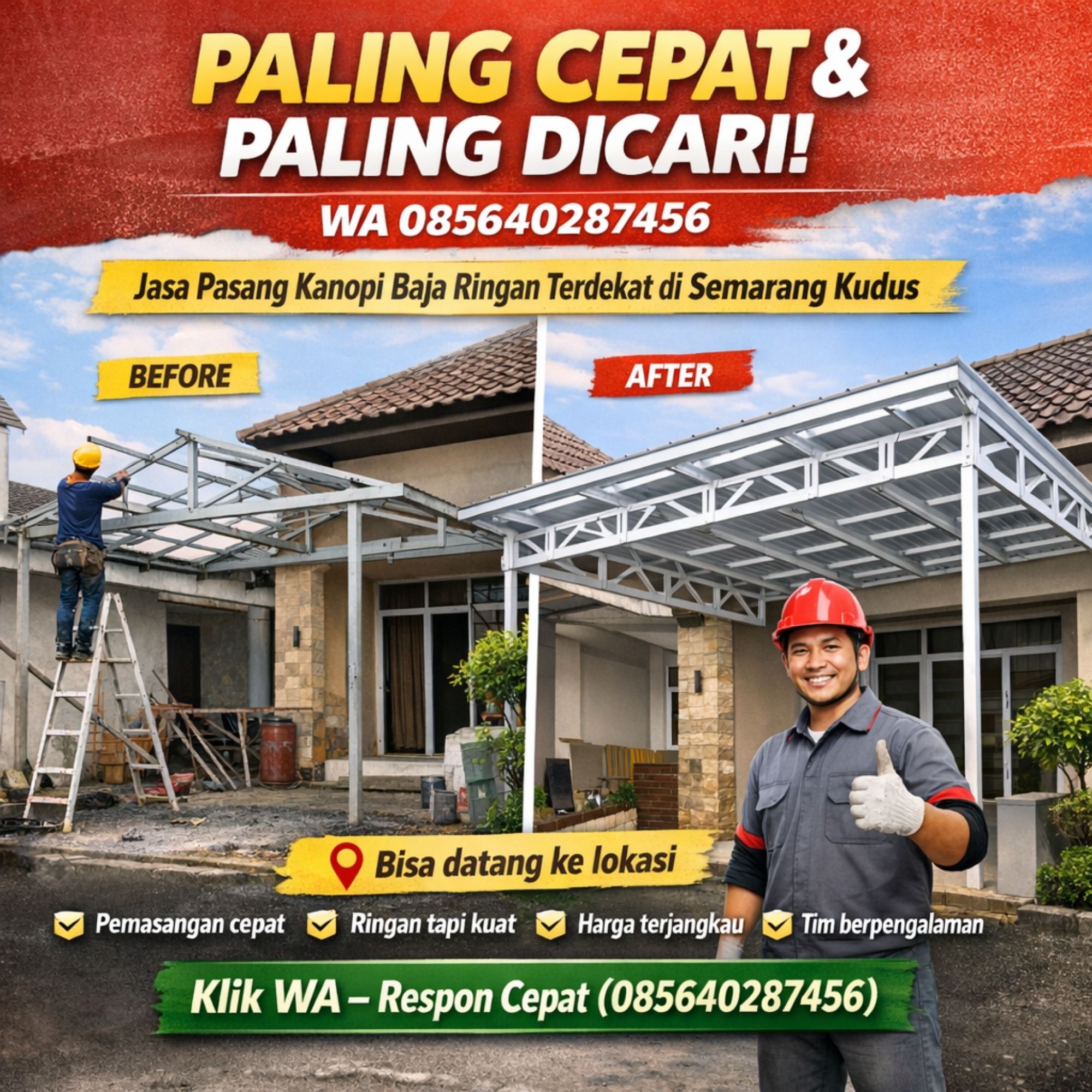 PALING CEPAT & PALING DICARI! WA 085640287456 – Jasa Pasang Kanopi Baja Ringan Terdekat di Semarang Kudus