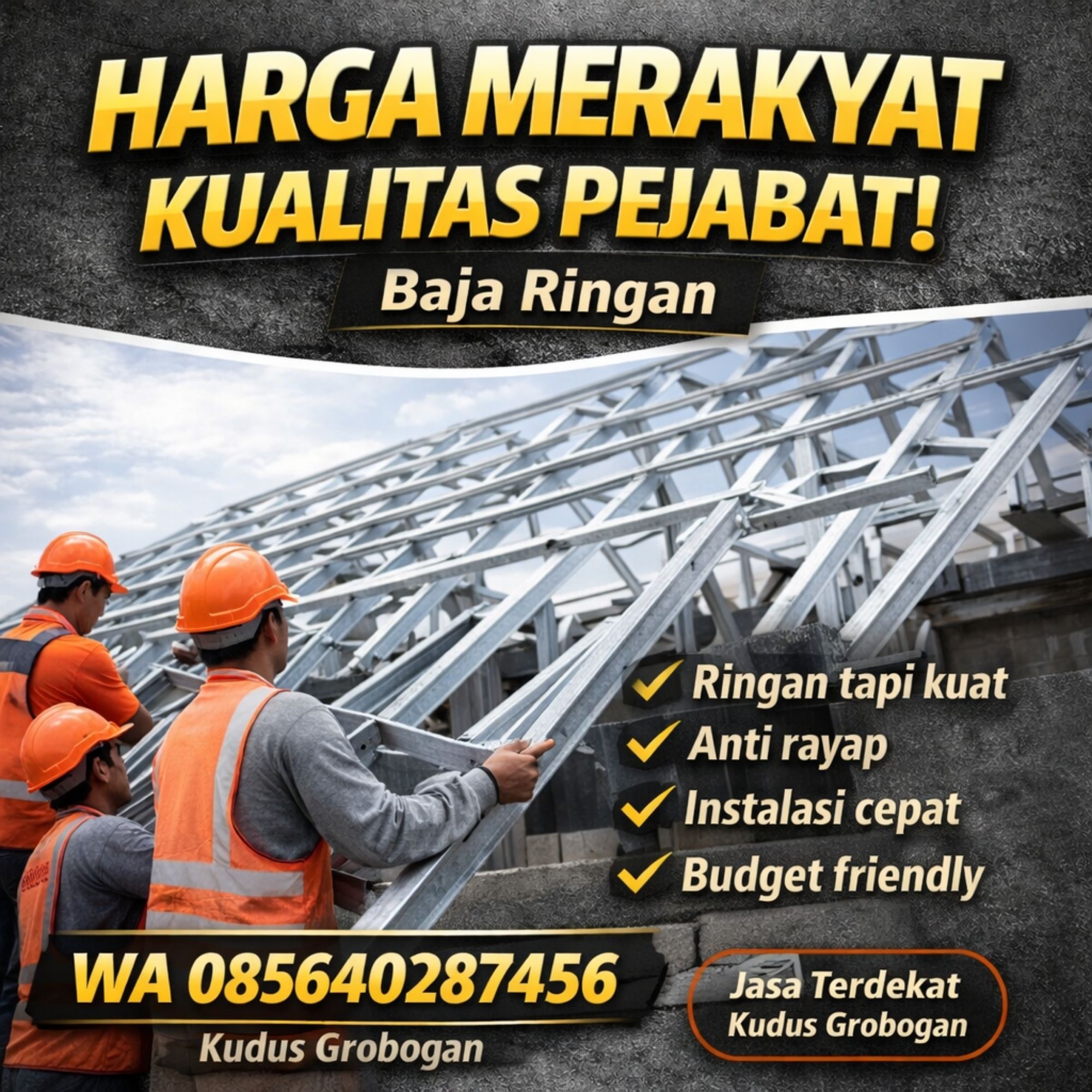 HARGA MERAKYAT KUALITAS PEJABAT! WA 085640287456 – Jasa Pasang Kanopi Baja Ringan Terdekat di Kudus Grobogan