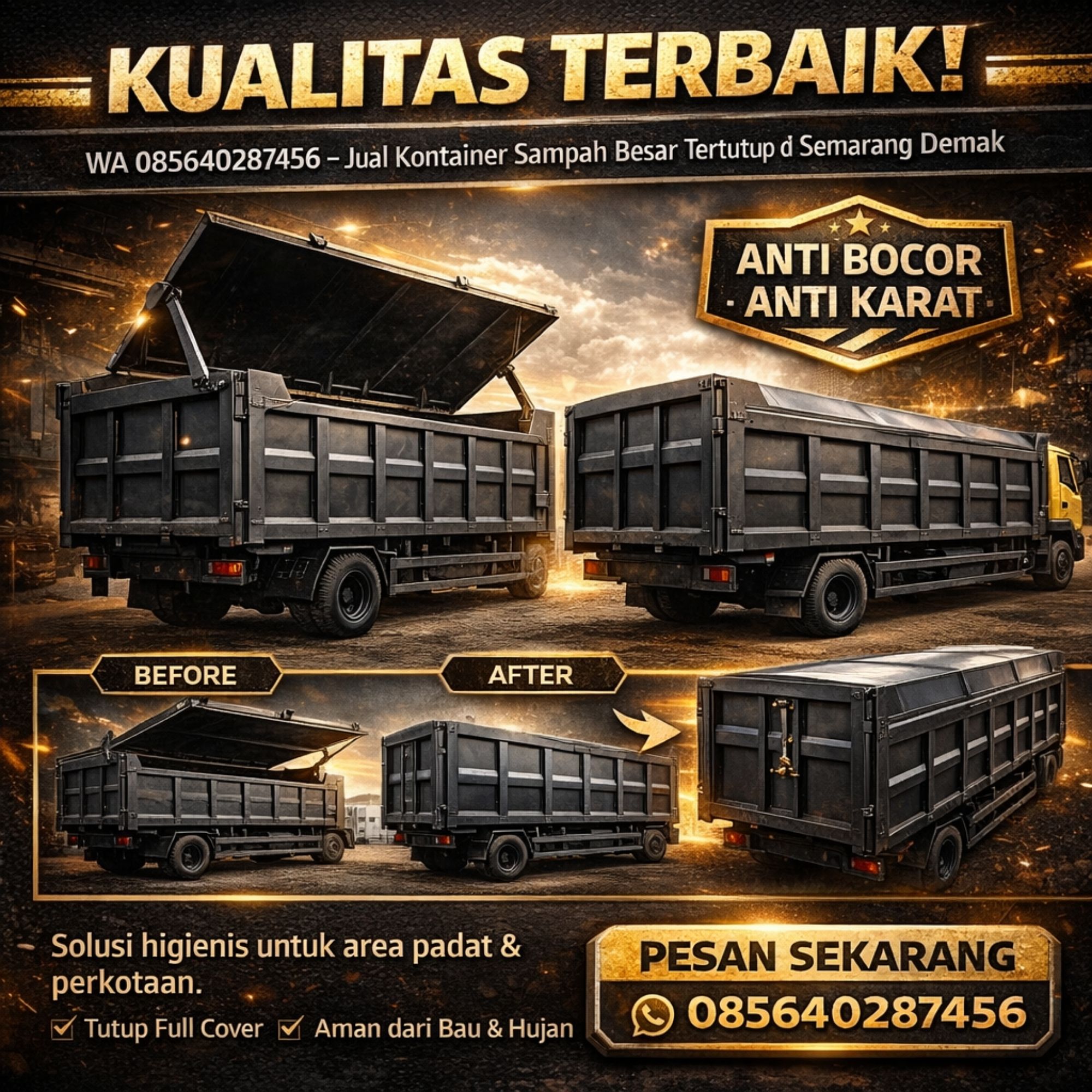 KUALITAS BADAK! WA 085640287456 – Jual Kontainer Sampah Besar Tertutup di Semarang Demak