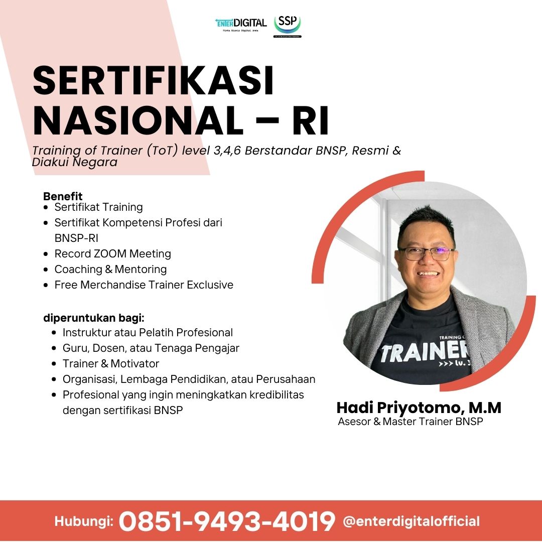 KOMPETEN! HUB: 0851-9493-4019, Sertifikasi TOT Level 4 Samarinda