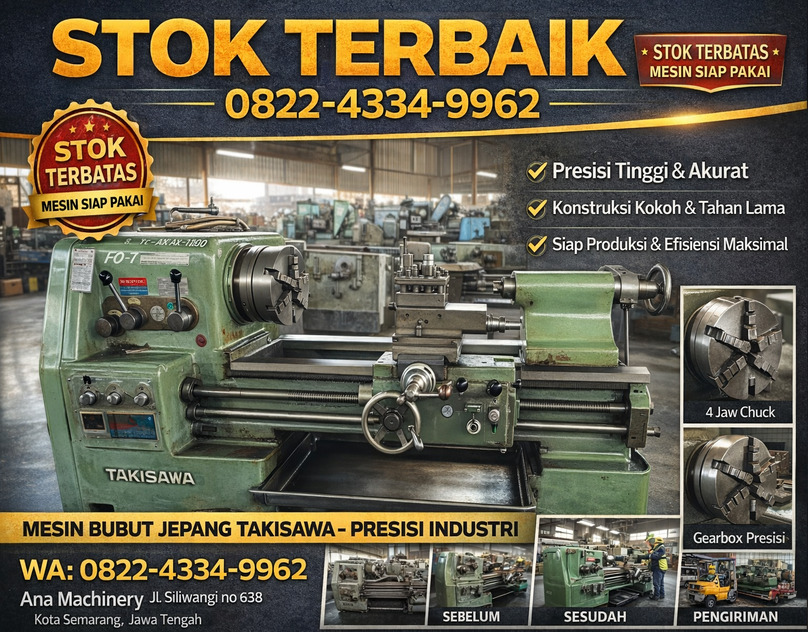 Stok Terbaik 0822-4334-9962 Supplier Mesin Bubut Takisawa Bekas Jepang di Pekanbaru