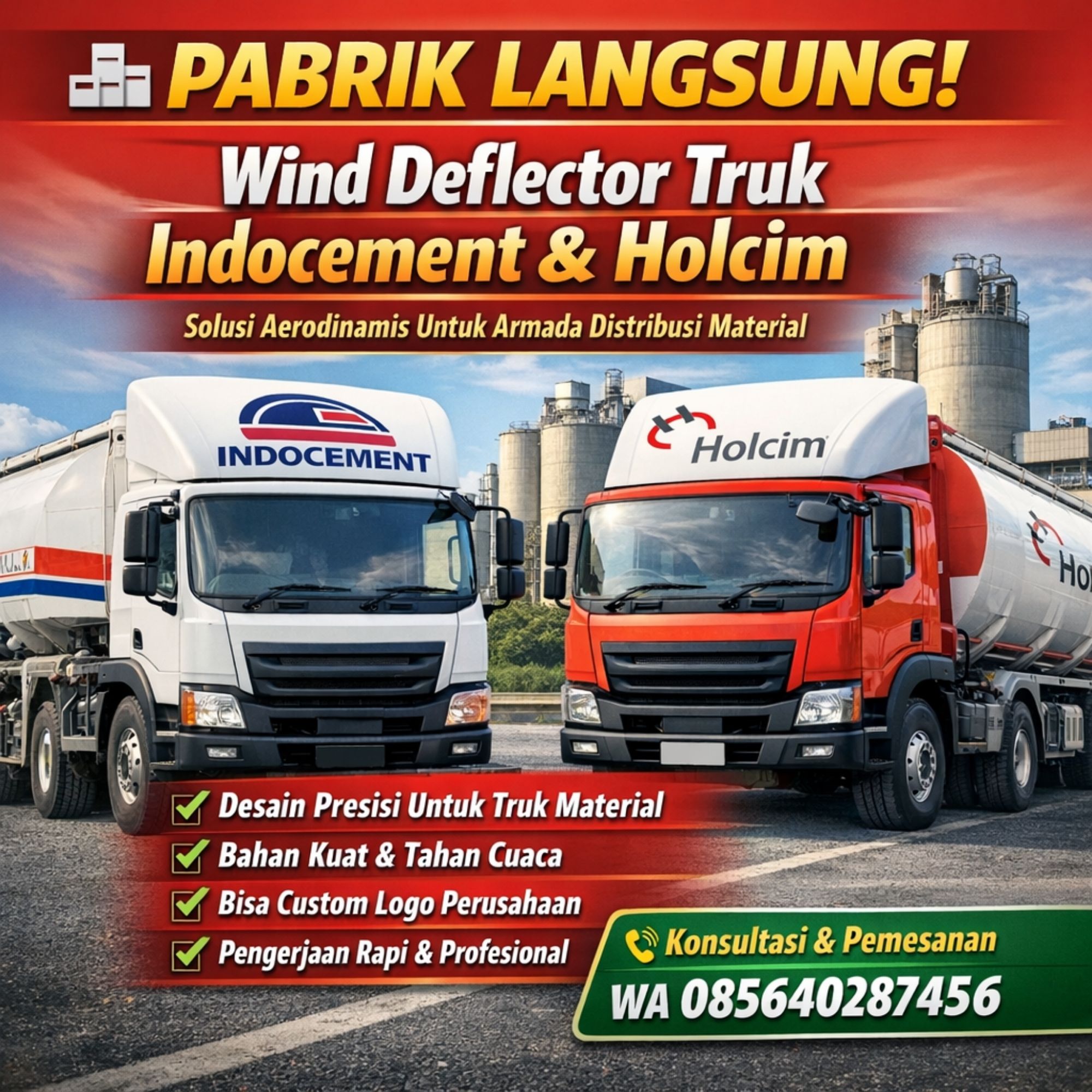 PABRIK LANGSUNG & HARGA GROSIR! WA 085640287456 Jual Wind Deflector Topi Kabin Mobil Truk Indocement Holcim di Semarang