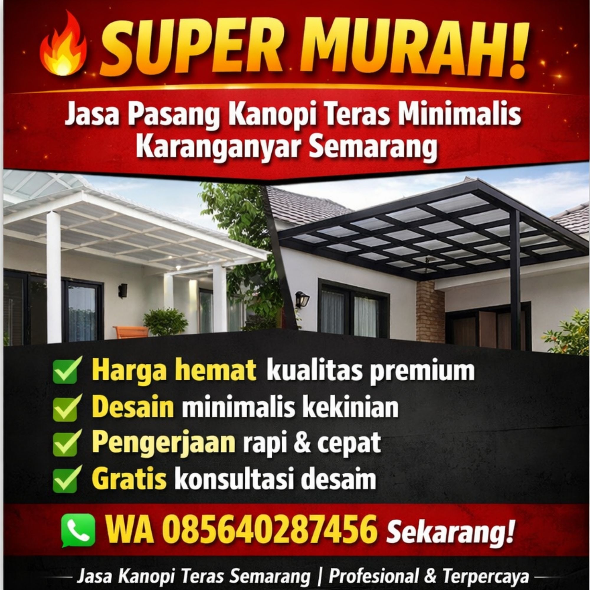 SUPER MURAH WA 085640287456 Jasa Pasang Kanopi Teras Minimalis Harga Murah di Karanganyar Semarang