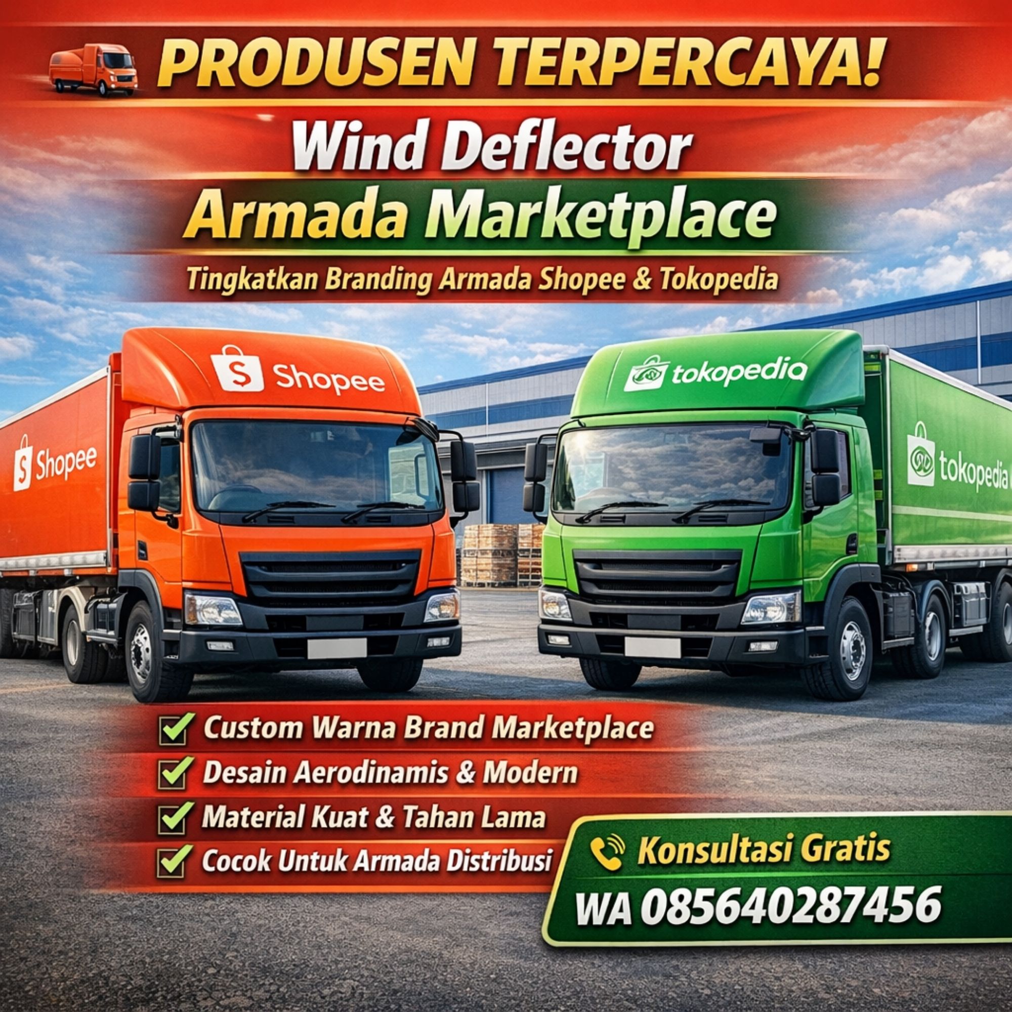 PRODUSEN TERPERCAYA & CUSTOM! WA 085640287456 Produsen Wind Deflector Topi Kabin Mobil Truk Shopee Tokopedia di Semarang