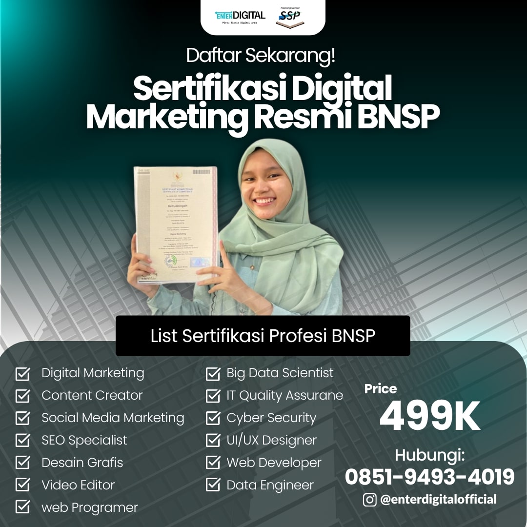 NAIK KELAS! TELP. 0851-9493-4019, Ujian Sertifikasi Digital Marketing BNSP Bondowoso