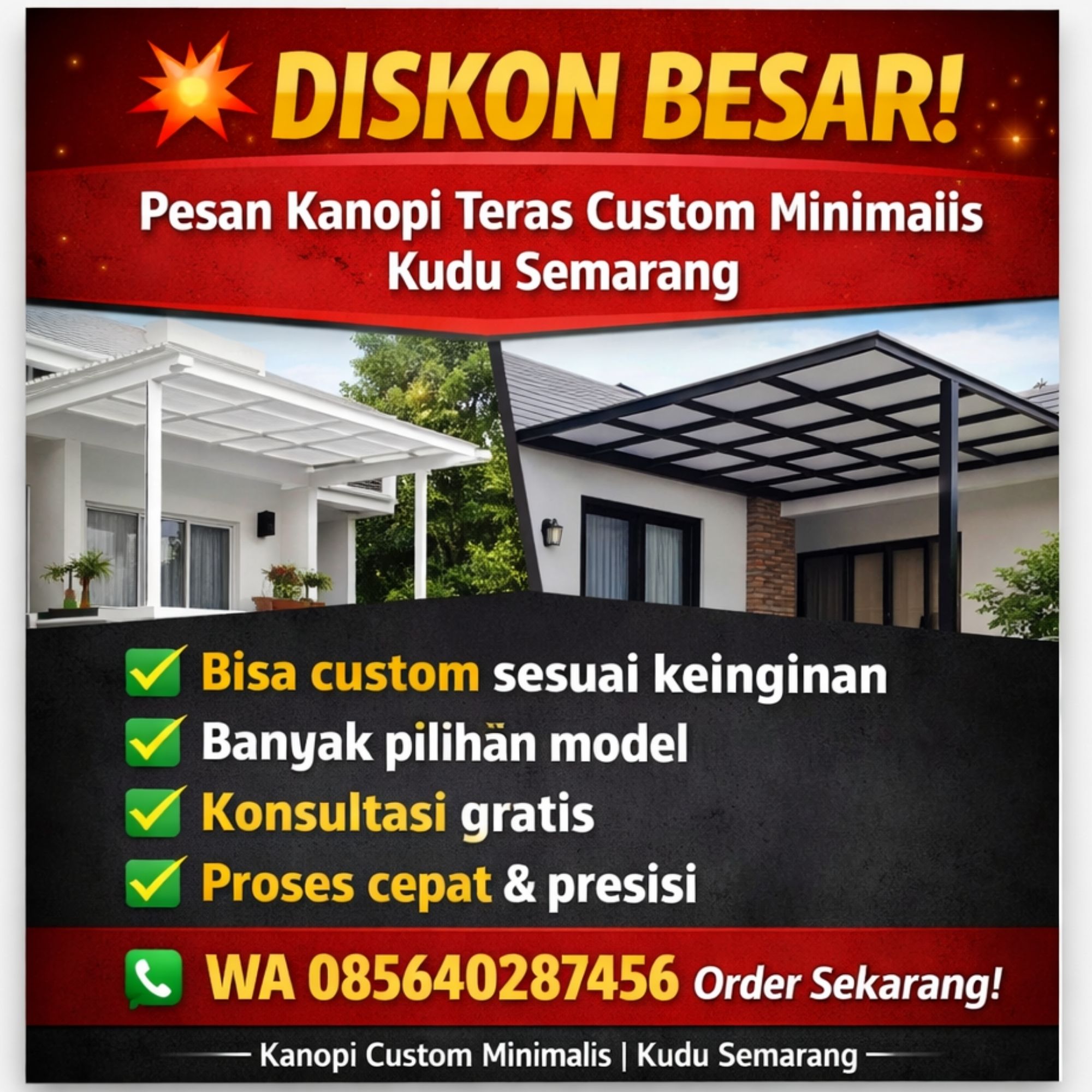 DISKON BESAR WA 085640287456 Pesan Kanopi Teras Custom Desain Minimalis di Kudu Semarang