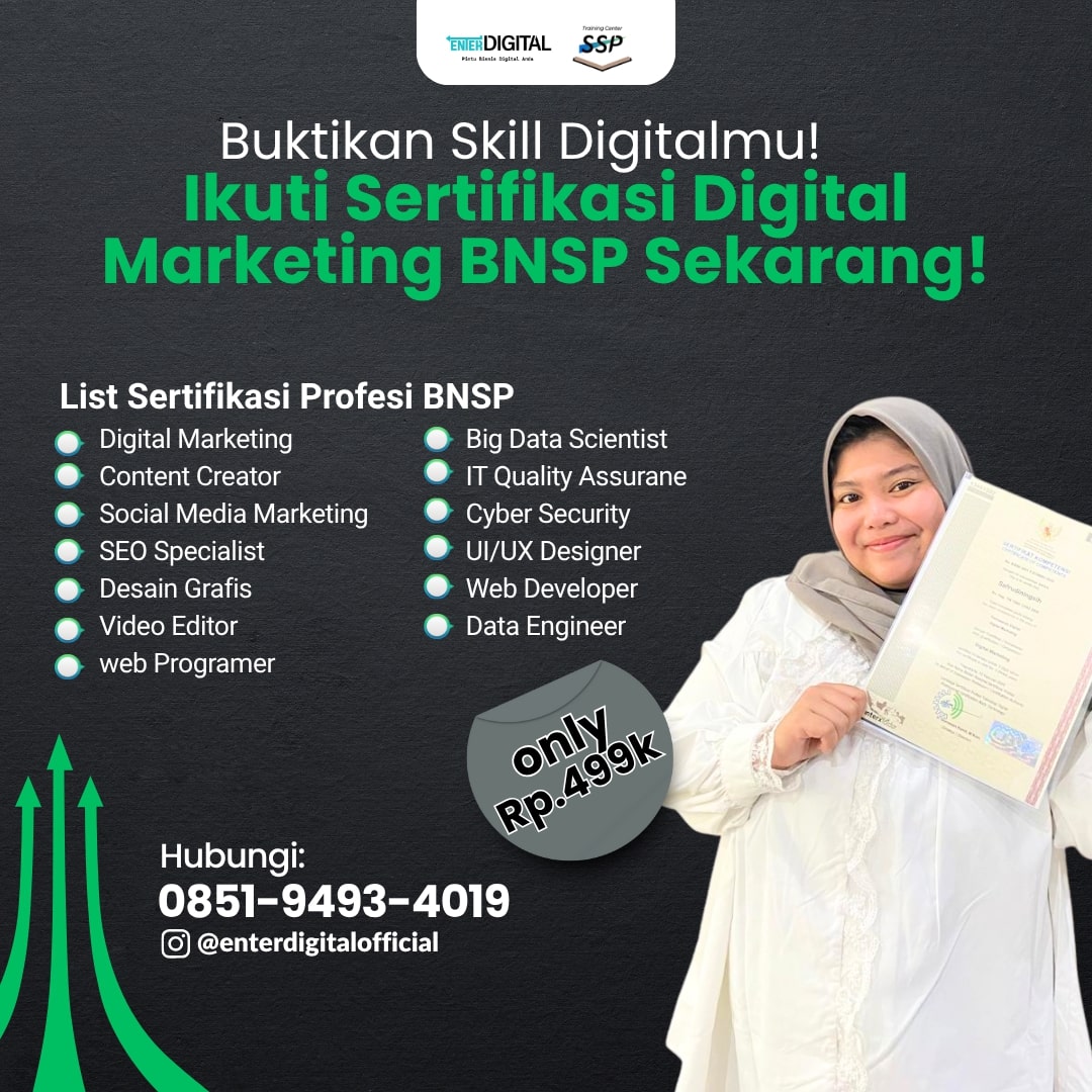 TERPERCAYA! HUB: 0851-9493-4019, Ujian Sertifikasi Digital Marketing BNSP Bontang