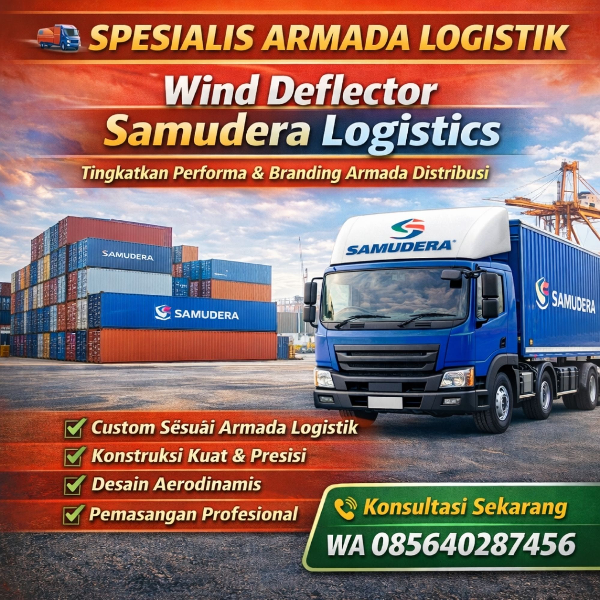SPESIALIS ARMADA LOGISTIK! WA 085640287456 Produsen Wind Deflector Topi Kabin Mobil Truk Samudera Logistics di Semarang