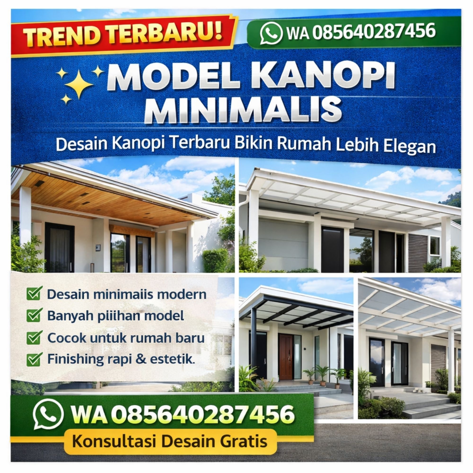 TREND TERBARU! WA 085640287456 Model Kanopi Teras Depan Rumah Minimalis Terbaru di Mranggen