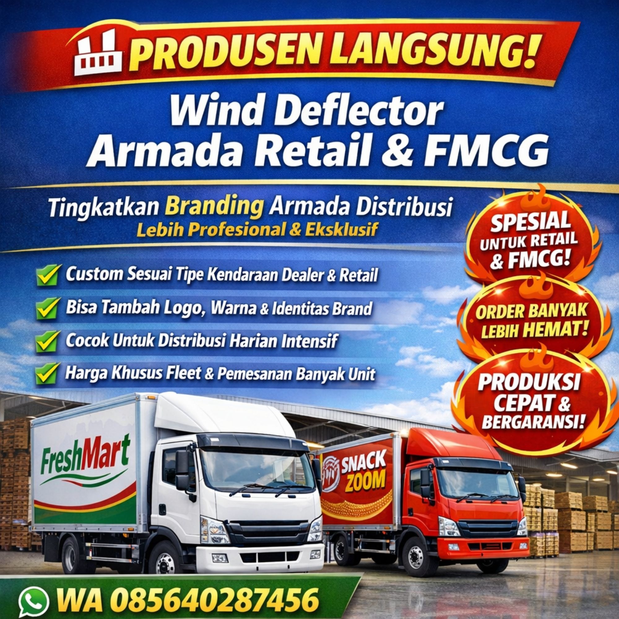 PRODUSEN LANGSUNG & CUSTOM! WA 085640287456 Wind Deflector Khusus Retail, FMCG & Dealer Semarang