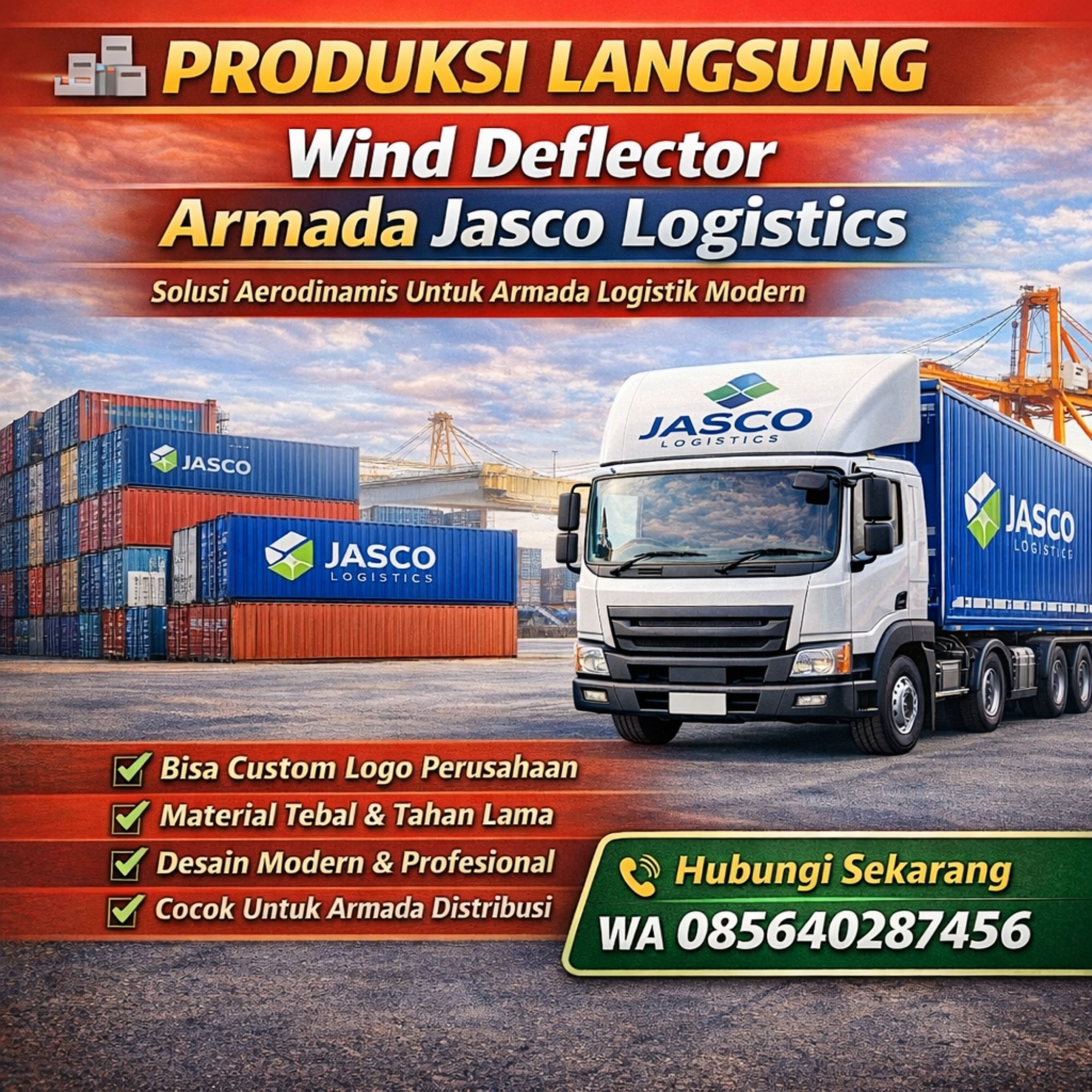 PRODUKSI LANGSUNG & BISA CUSTOM! WA 085640287456 Jual Wind Deflector Topi Kabin Mobil Truk Jasco Logistics di Semarang