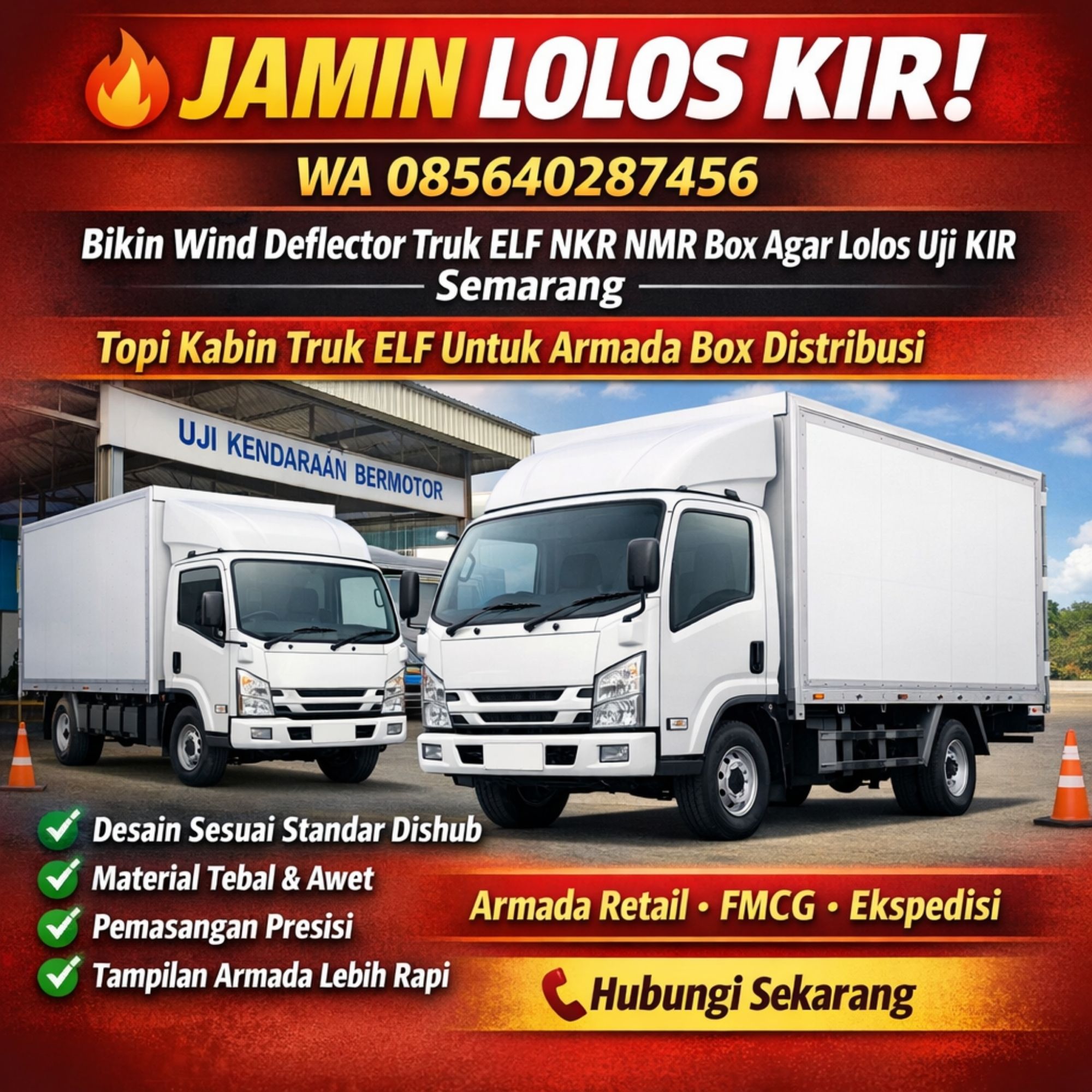 JAMIN LOLOS KIR! WA 085640287456 Bikin Wind Deflector Truk ELF NKR NMR Box Agar Lolos Uji KIR Semarang