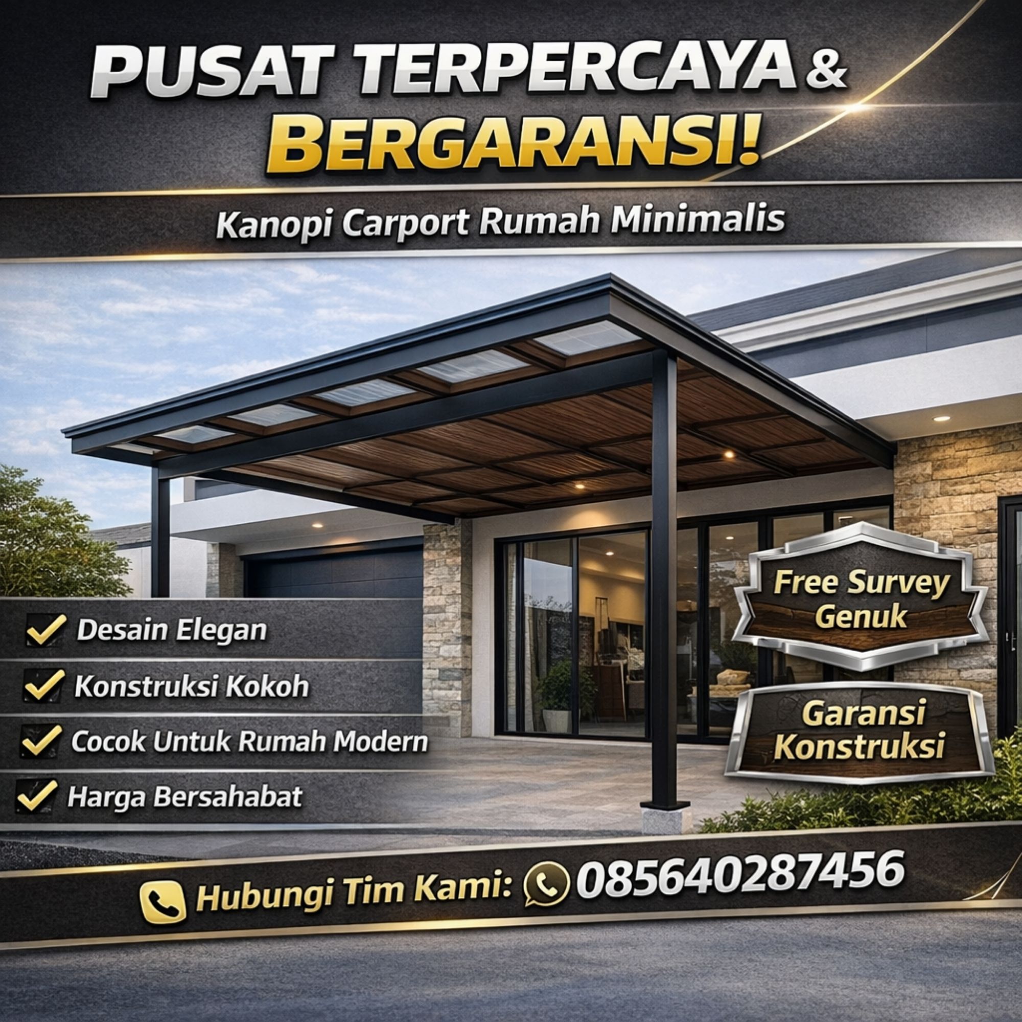 PUSAT TERPERCAYA & BERGARANSI! WA 085640287456 Jasa Pembuatan Kanopi Carport Rumah Minimalis Genuk Semarang