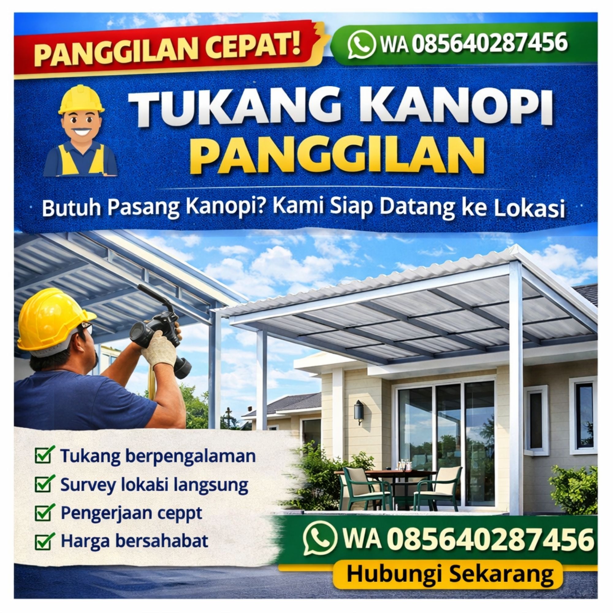 PANGGILAN CEPAT! WA 085640287456 Tukang Kanopi Teras Panggilan Terdekat di Mranggen