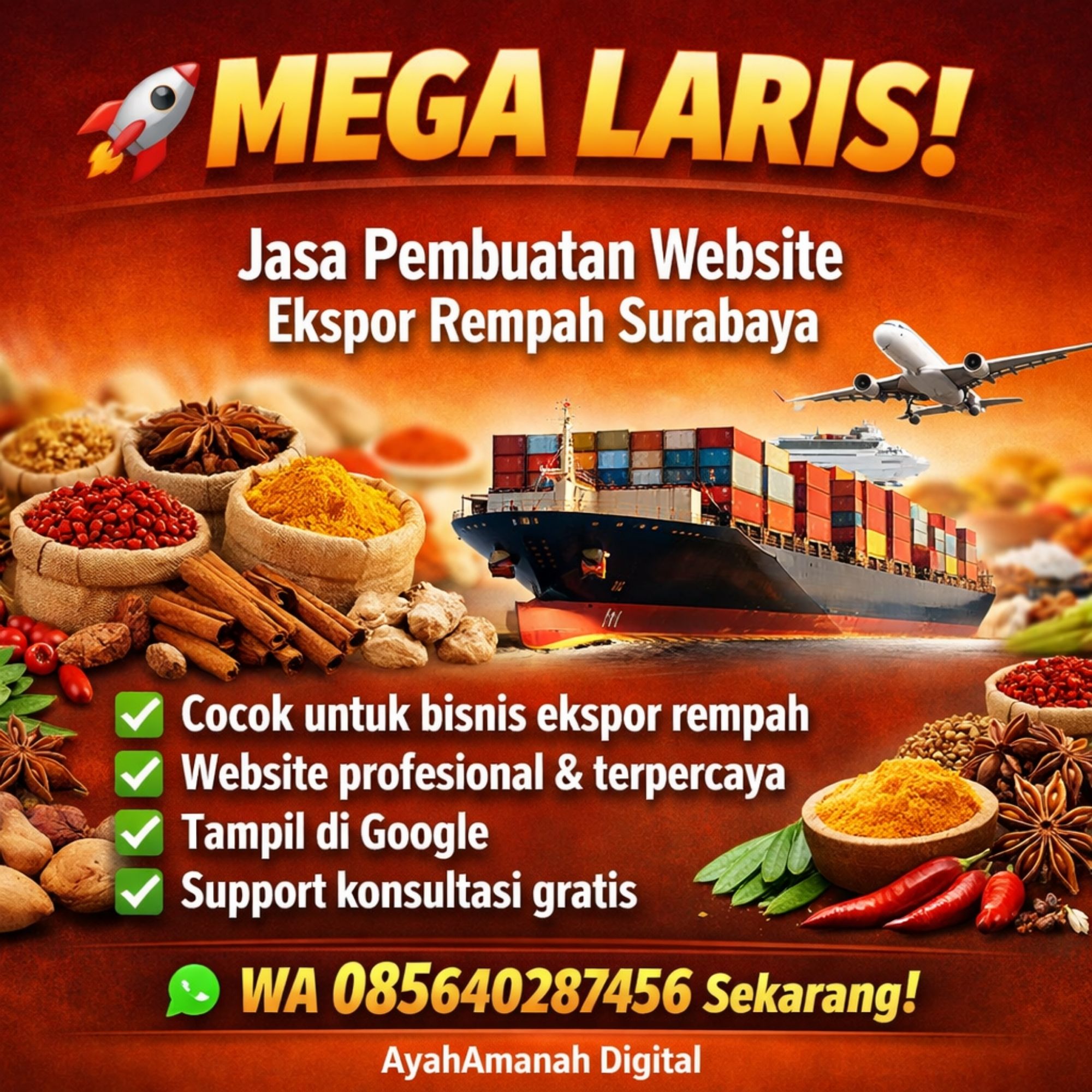 MEGA LARIS WA 085640287456 Jasa Pembuatan Website Ekspor Rempah Surabaya – AyahAmanah Digital