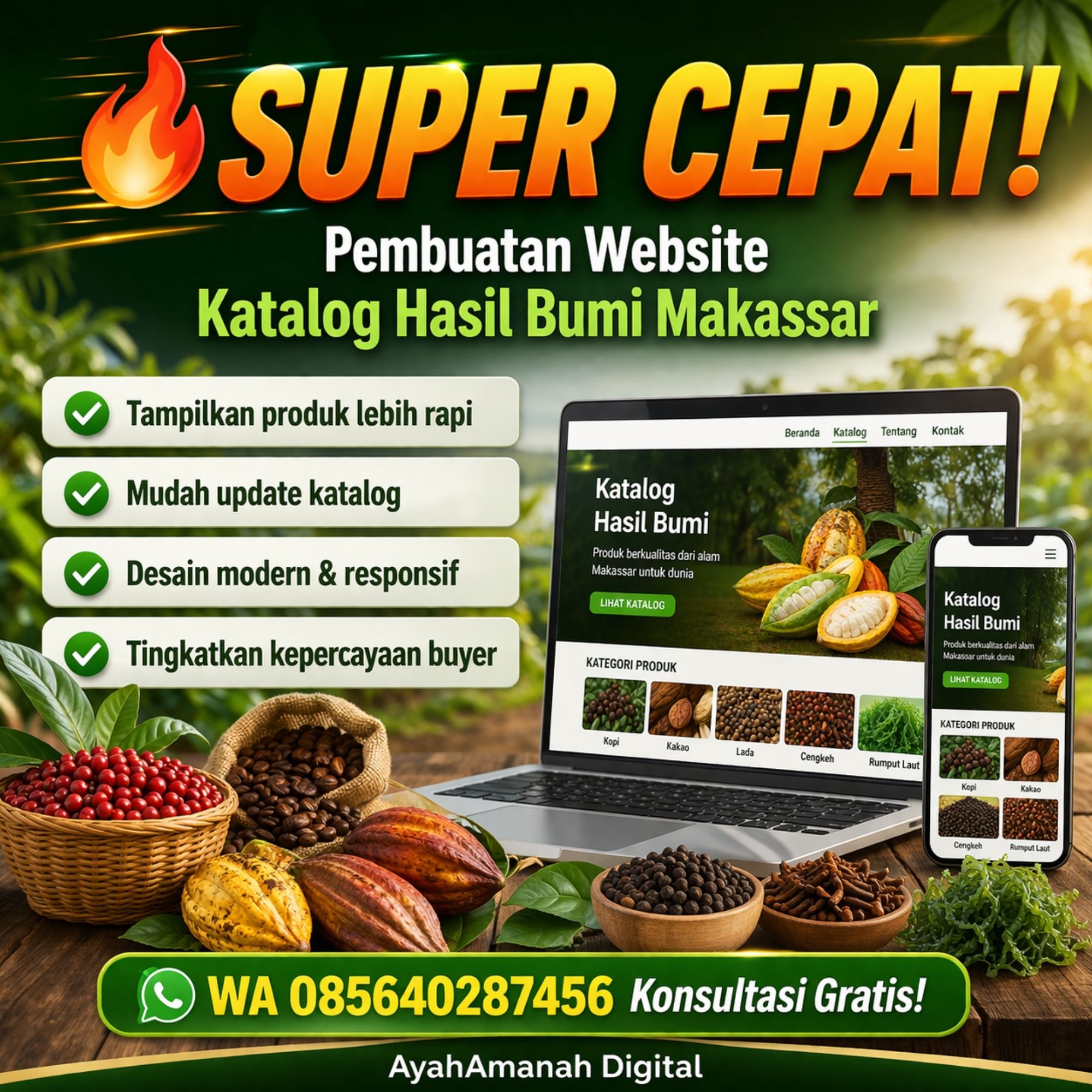 SUPER CEPAT WA 085640287456 Pembuatan Website Katalog Hasil Bumi Makassar – AyahAmanah Digital