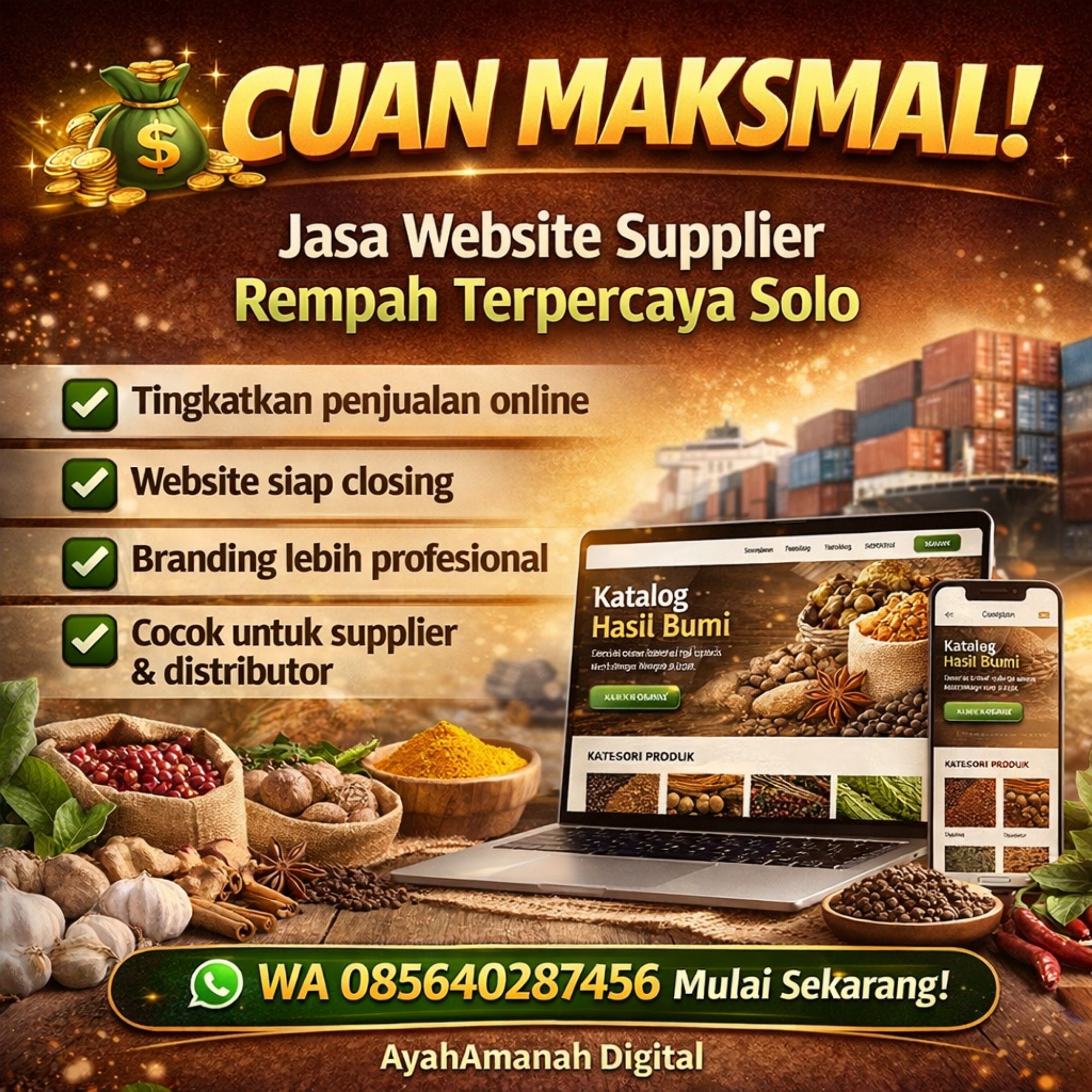 CUAN MAKSIMAL WA 085640287456 Jasa Website Supplier Rempah Terpercaya Solo – AyahAmanah Digital