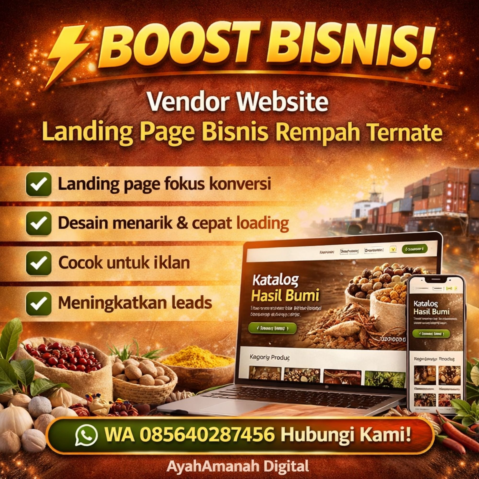 BOOST BISNIS WA 085640287456 Vendor Website Landing Page Bisnis Rempah Ternate – AyahAmanah Digital