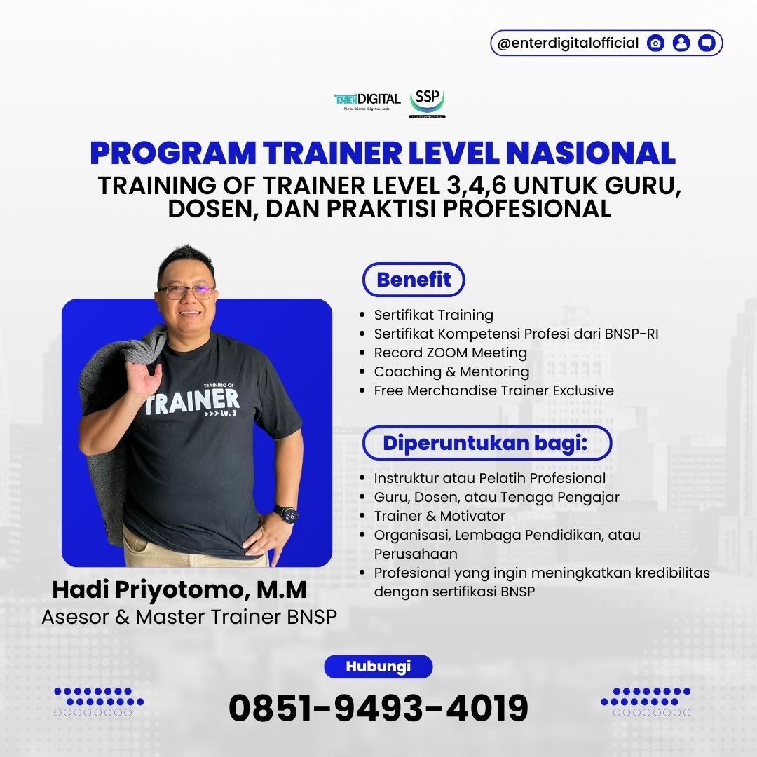 KREDIBEL! TELP. 0851-9493-4019, Training TOT Sertifikasi BNSP Karanganyar